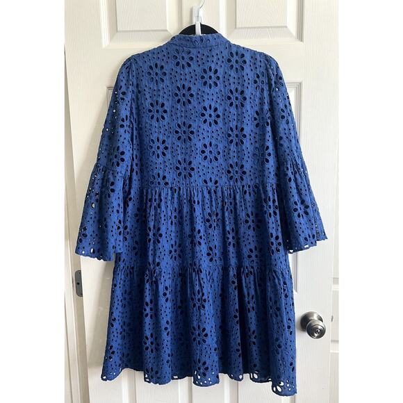 LILLY PULITZER Navy Oyster Bay Hazelanne Eyelet Sunflower Button Front Dress 16 - Picture 8 of 14